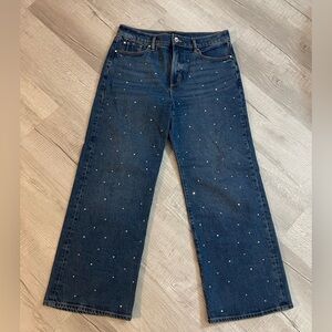 Ann Taylor Dark Blue Wide Leg Jeans with Rhinestones